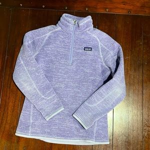 Girls purple, great shape, quality, half zip better sweater, Patagonia.